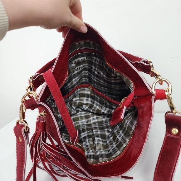 Red Leather Calf Hair Shoulder Bag. Native - Picture 4 of 4